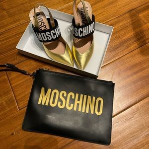 Moschino Metallic Gold Heels with Wrist Handbag